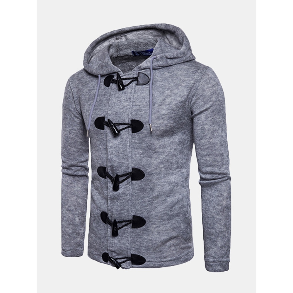 Men's Fashion Personal Horn Button Cardigan Sweater Casual Knitted Thick Hoodies Sweatshirts - XL Coffee