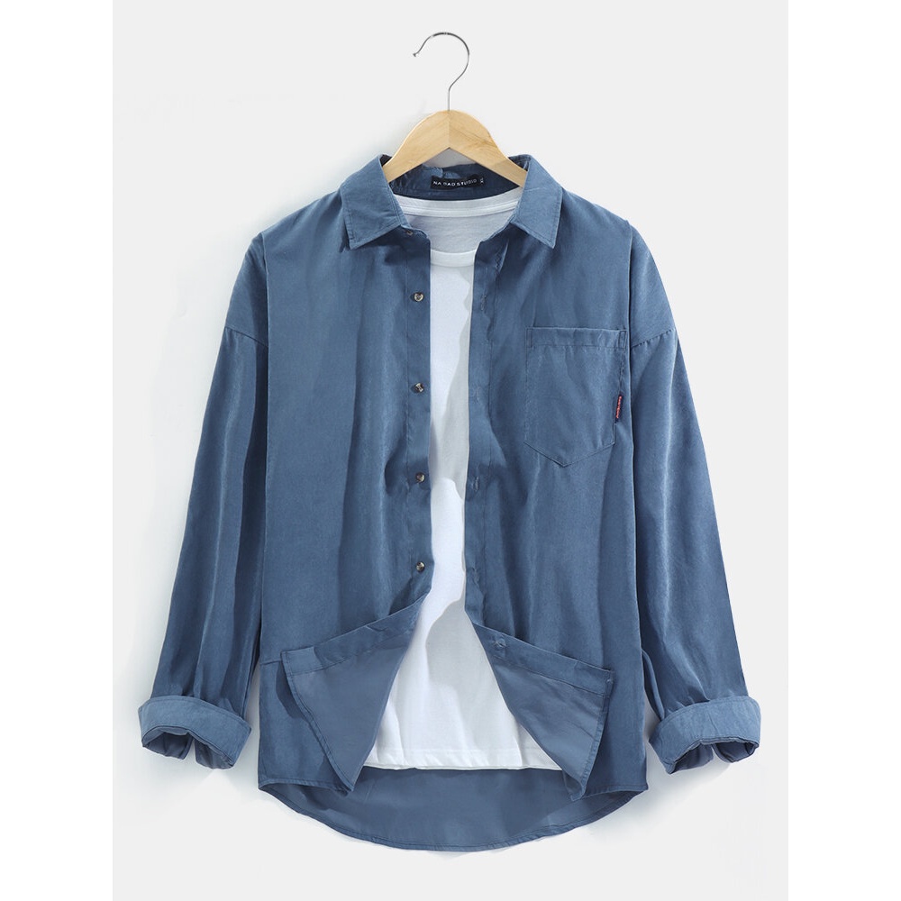 Mens Solid Color Brief Style Lapel Long Sleeve Shacket Casual Shirt - White XL