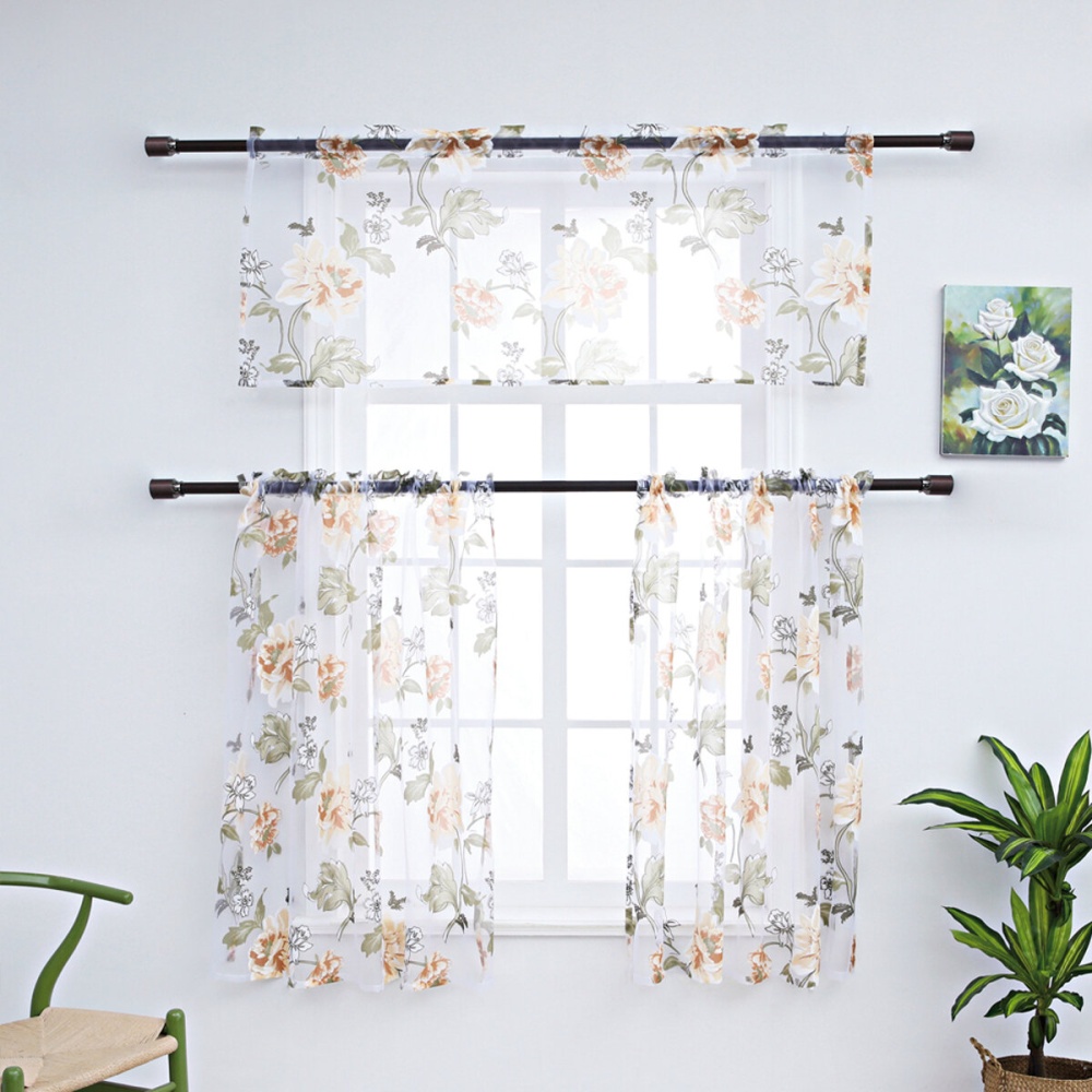 3 PCS Kitchen Curtain Washable Rod Pocket Curtain Tier Embroidered Floral Sheer Curtain - Purple Size 150 - Image 2