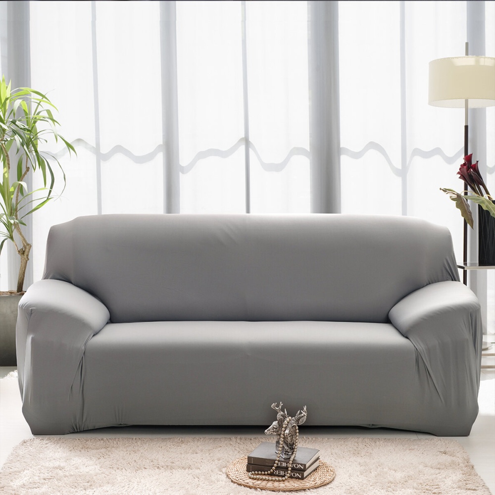 1/3 Seaters Elastic Sofa Cover Pure Color Chair Seat Protector Stretch Couch Slipcover Home Office Furniture Decorations - Grey 1 Seater - Image 2