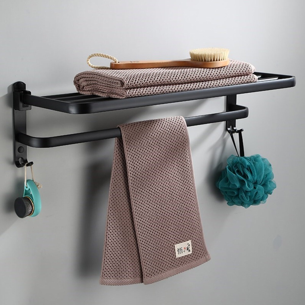 59cm Punched/Punch-free Space Aluminum Towel Holder 90° Folding Easy Installation Towel Rack Durable Towel Shelf - Image 2