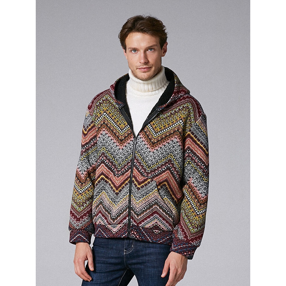 Mens Ethnic Printing Hooded Overhead Long Sleeve Sweatshirt - M Blue