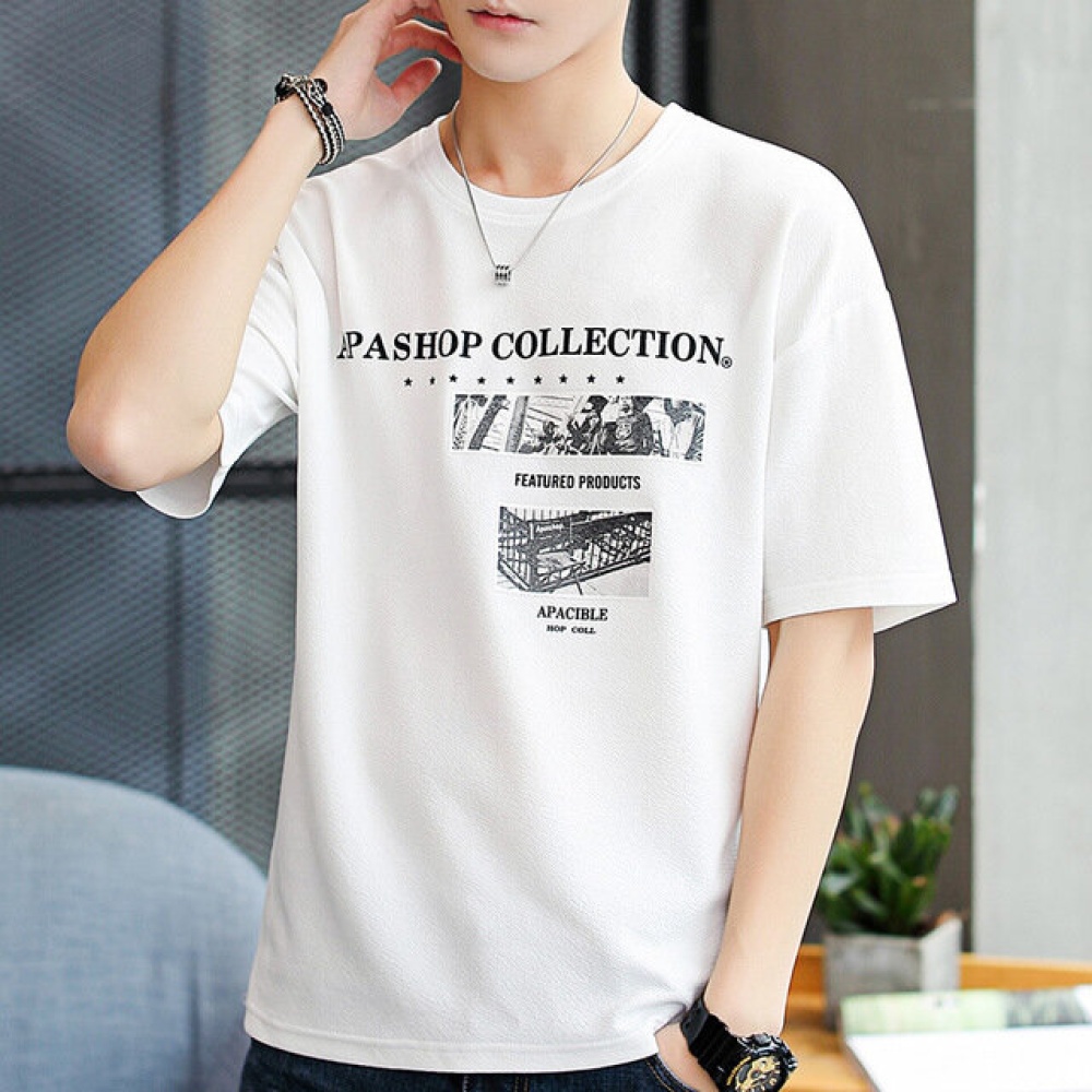 Men's Short-sleeved T-shirt Loose Casual T-shirt - L white