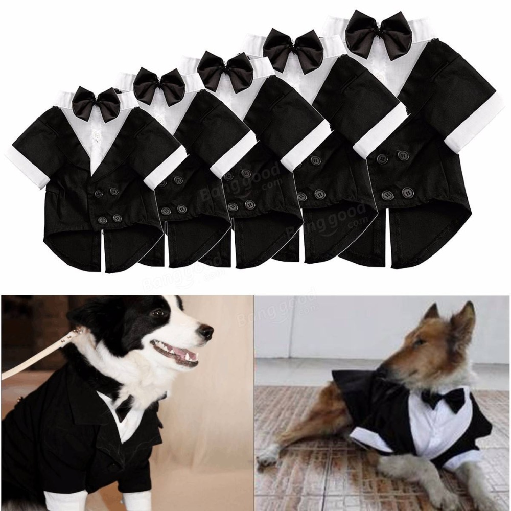 Pet Dog Cat Clothes Puppy Bow Tie Shirt Wedding Suit Clothes Tuxedo Costume Collared Shirt Jumpsuit - L - Image 2