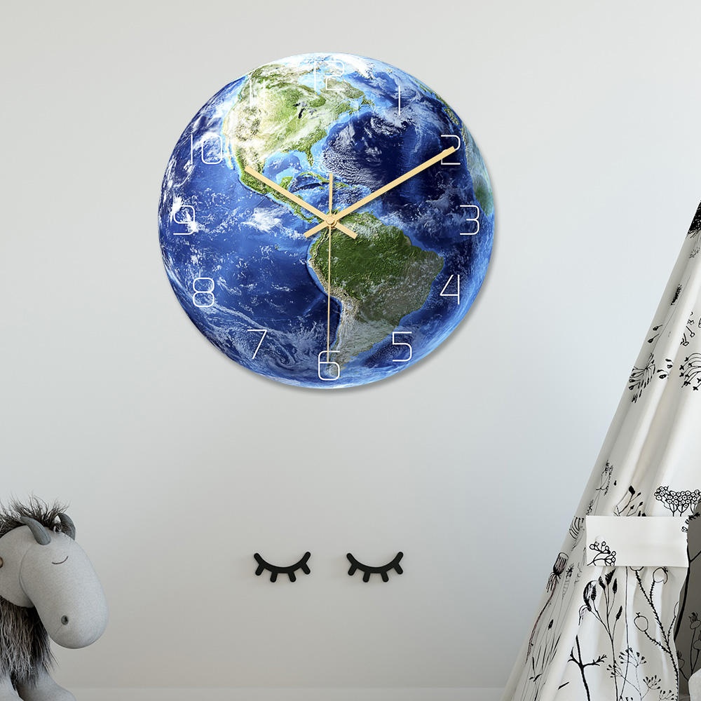 CC090 Creative North/South America Luminous Earth Wall Clock Mute Wall Clock Quartz Wall Clock For Home Office Decorations - Image 2