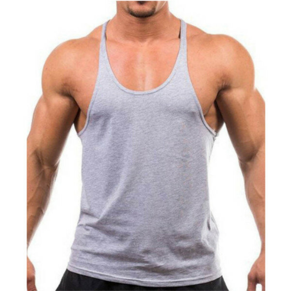 Men Summer Cotton Plain Gym Tank Top Sleeveless T-shirt Workout Bodybuilding Singlet - M White