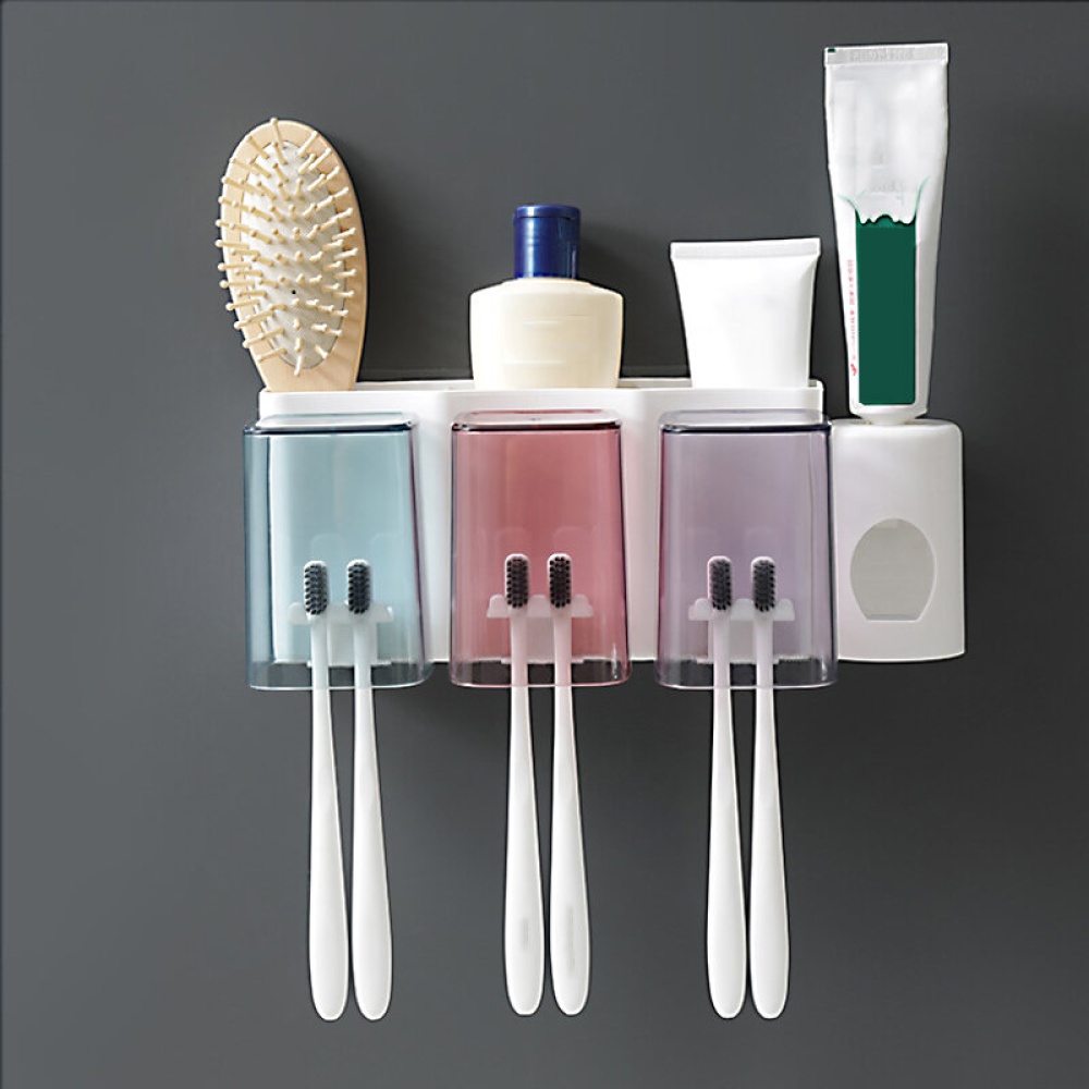 2/3/4 Cups Toothbrush Holder Wall Hanging Toothpaste Dispenser Strong Bearing Capacity Toothbrush Holder - 3 Cups - Image 2