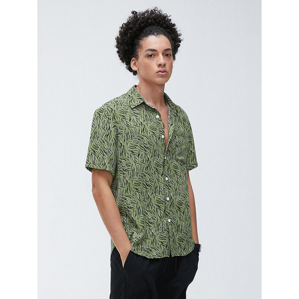 Mens Summer Cotton Printing Short Sleeve Casual Shirts - 3XL Brown