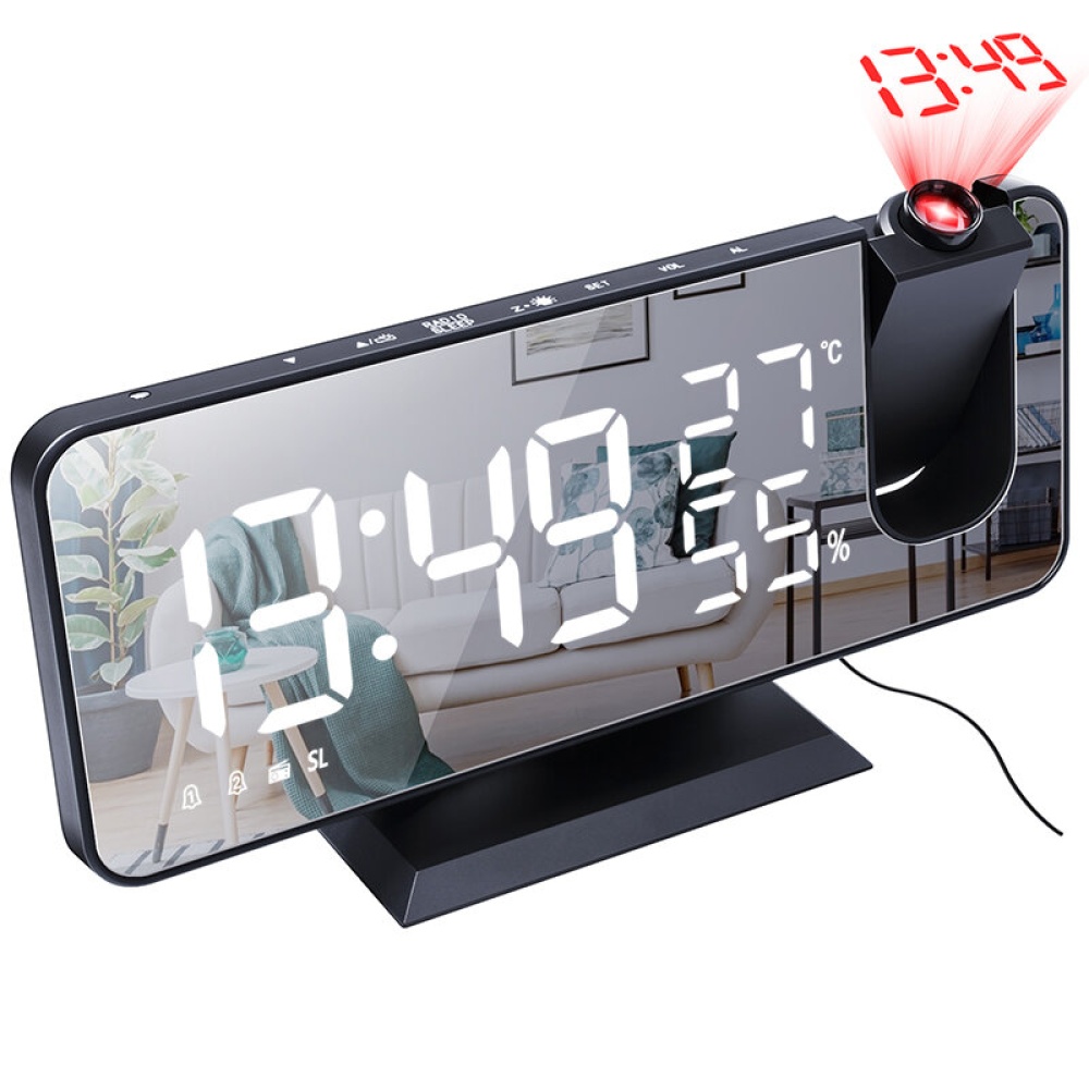 Electronic LED Projector Alarm Clock Desktop Digital Projection Alarm Clock Smart Home Bedroom Bedside Clock - Black