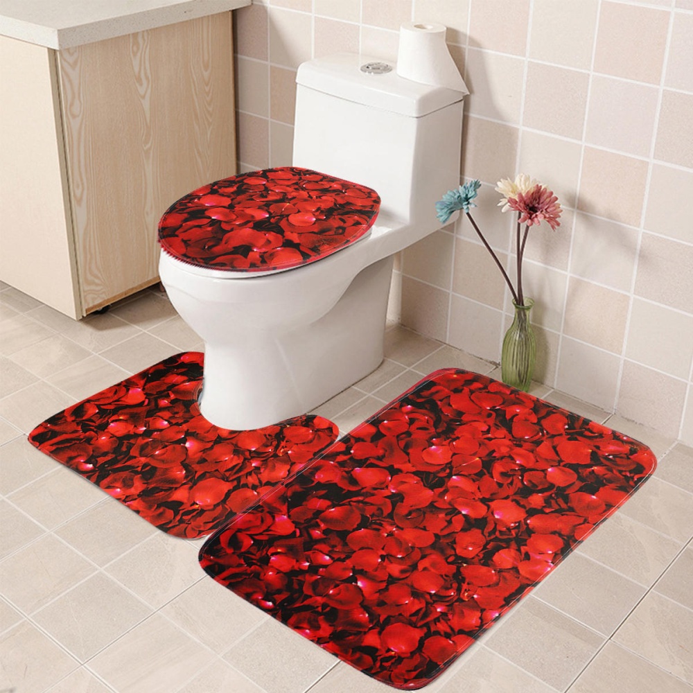 3PCS Non-Slip Bathroom Floor Mat Pedestal Rug Lid Toilet Cover Bath Mat - L - Image 2