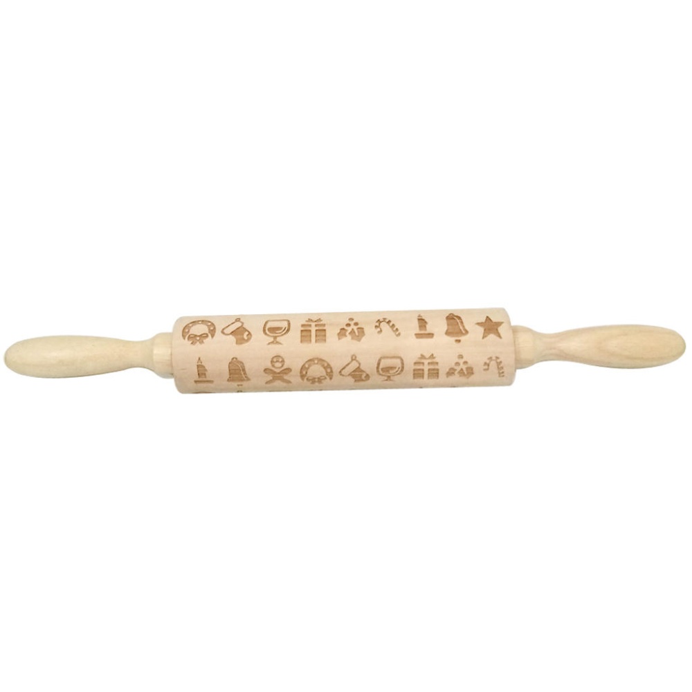 JM01687 Wooden  Embossed Rolling Pin Dough Stick Baking Pastry Tool New Year  Decoration