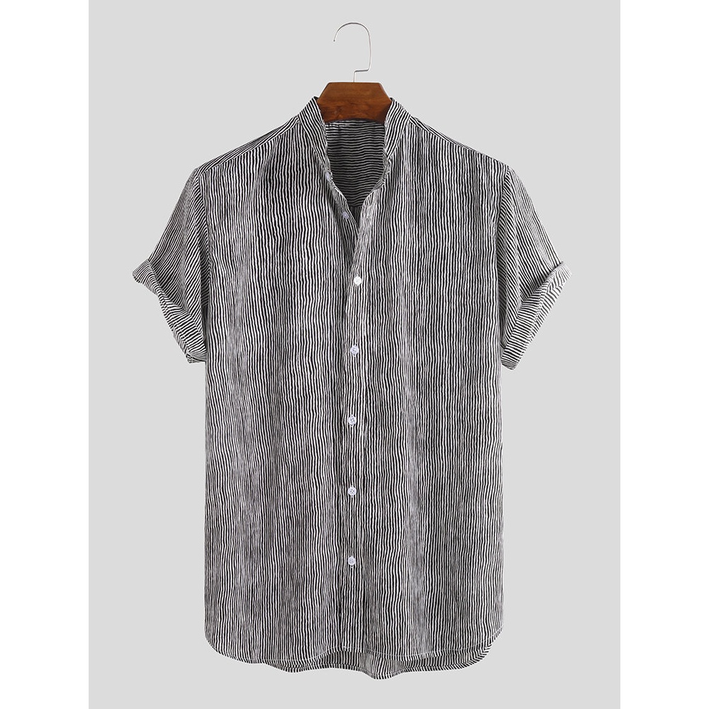 Mens Ethnic Summer Stripe Breathable Casual Shirts - 2XL Blue