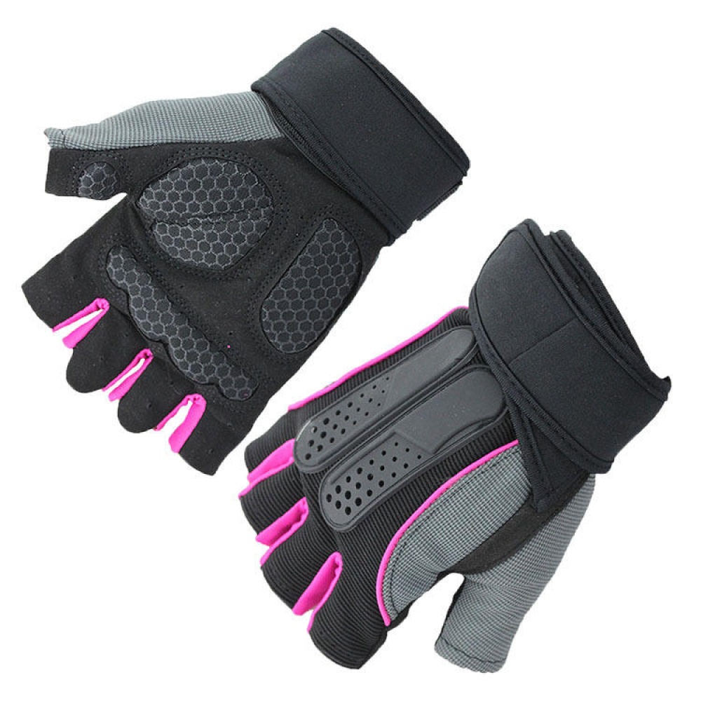 KALOAD 1 Pair Anti-slip Half Fingers Gloves Outdoor Riding Fitness Sports Exercise Training Gym Gloves - M Red - Image 2