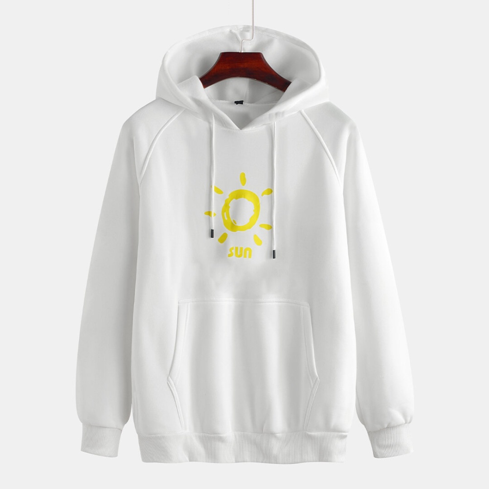 Mens Sport Drawstring Hooded Solid Color Casual Sweatshirt - L White