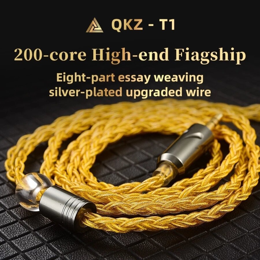 QKZ T1 Earphone Cable Eight Strand Silver Plated Upgrade Cable 3.5MM 2 Pin 0.75mm Headset Wire Earphones Replacement - Yellow - Image 2