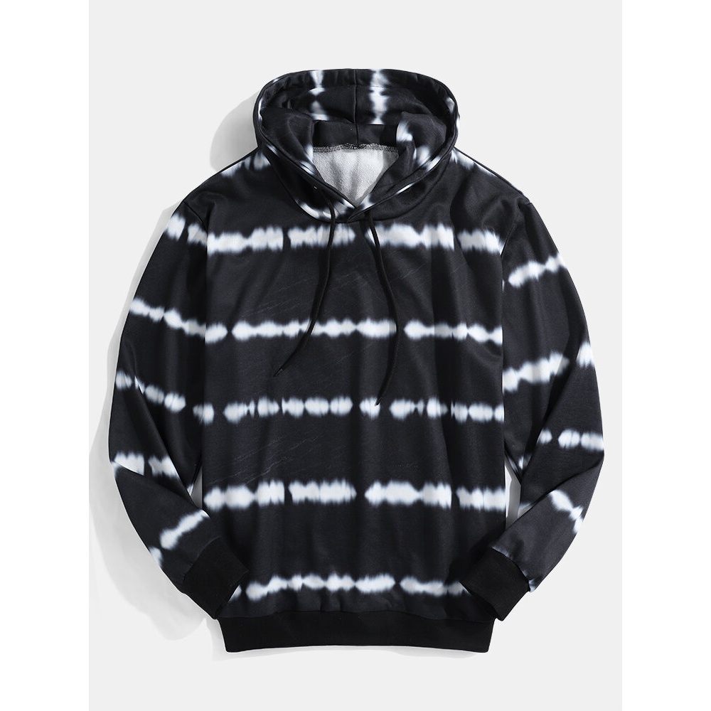 Mens Tie Dye Long Sleeve Simple Black Drawstring Hoodies - Black S