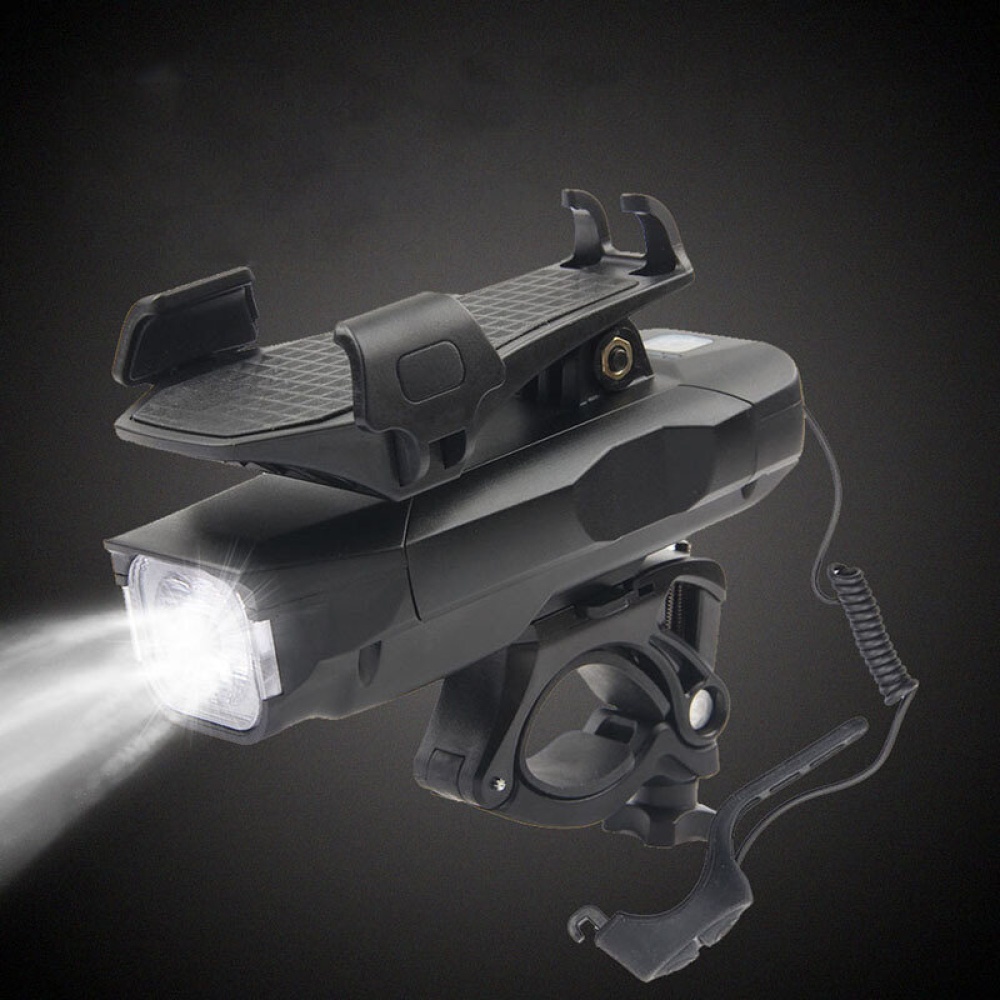 XANES® 4-in-1 Bike Headlight T6 500lm 3 Modes Bike Front Lamp Power Bank Phone Hold 120dB Horn for 4-6.3inch Phone Cycling Bicycle - Black