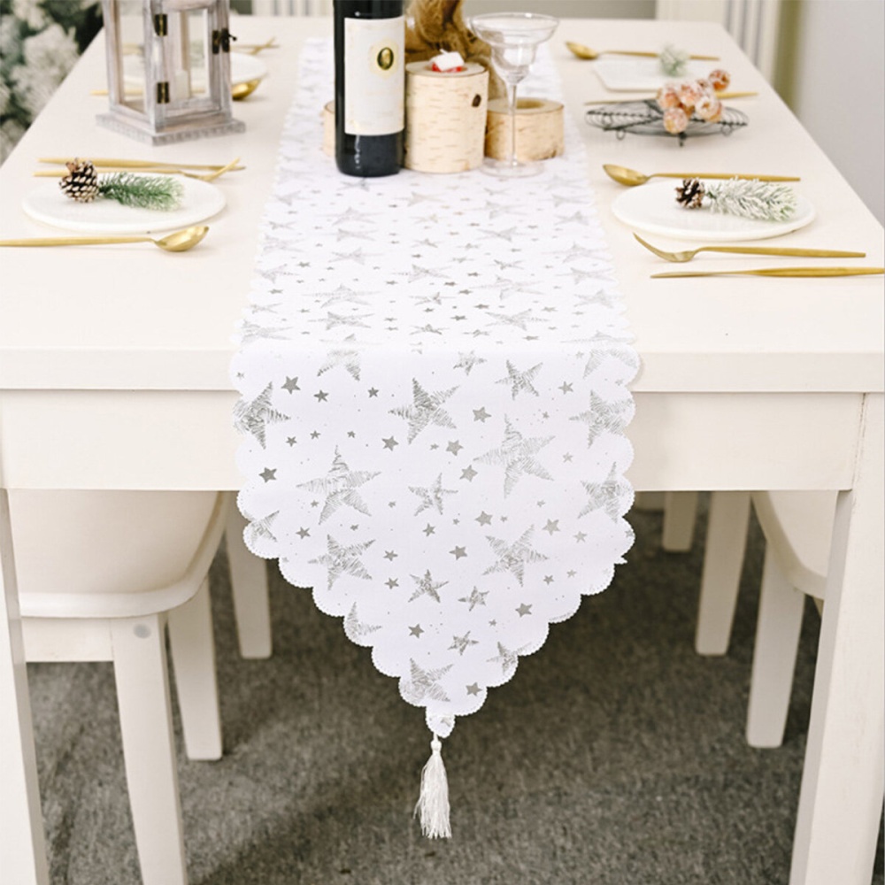 2020  Decor Tree Star Printed Embroidered Table Runner Table Flag for Home Xmas Table Decoration - 01 - Image 2