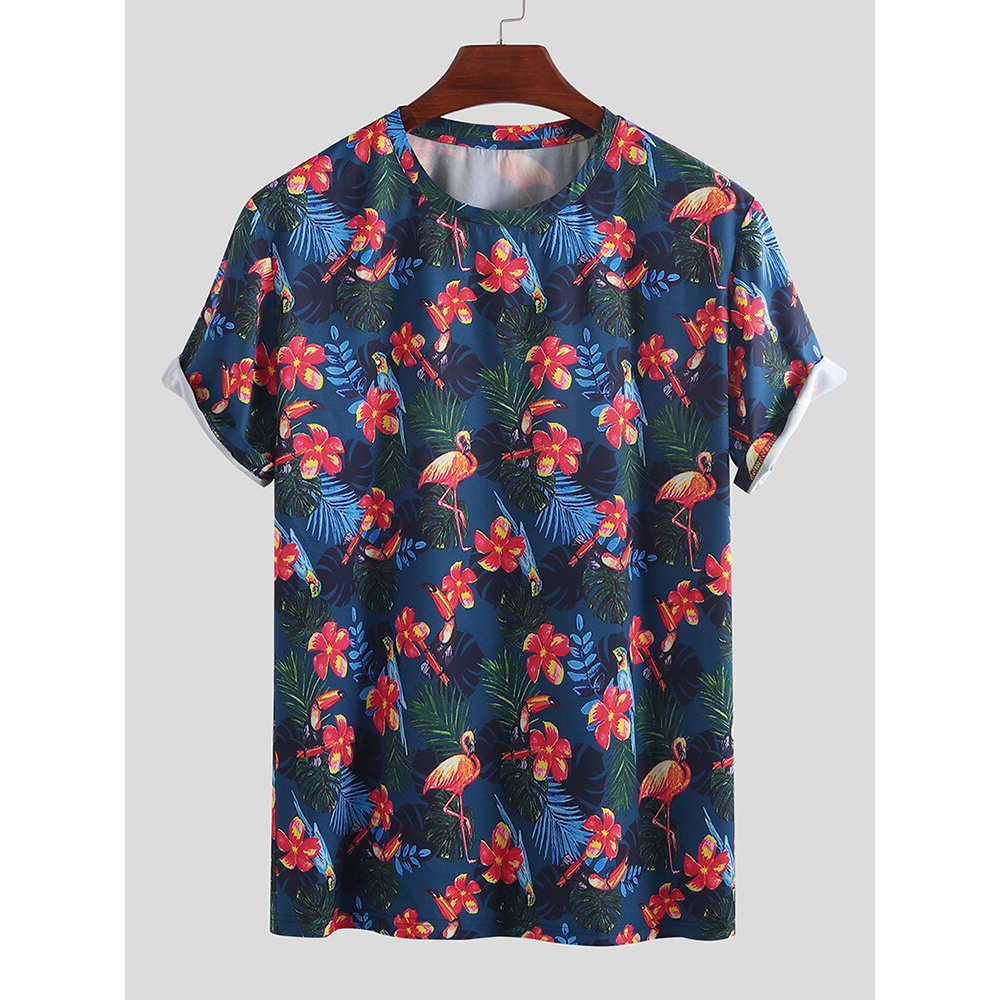 Mens Summer Flamingo Printed T-shirts - XL Purple
