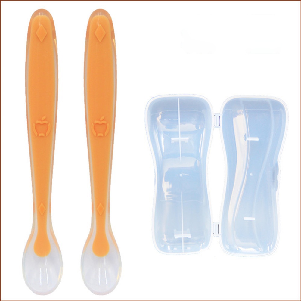 2pcs Silicone Baby Spoon Infant With Travel Case For Self Feeding Training Yellow+yellow - Image 2