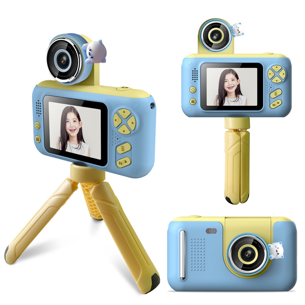 Kids Hd Digital Camera 20 Million Pixel Video Recorder 180 Degree Rotation Small Slr Photo Blue - Image 2