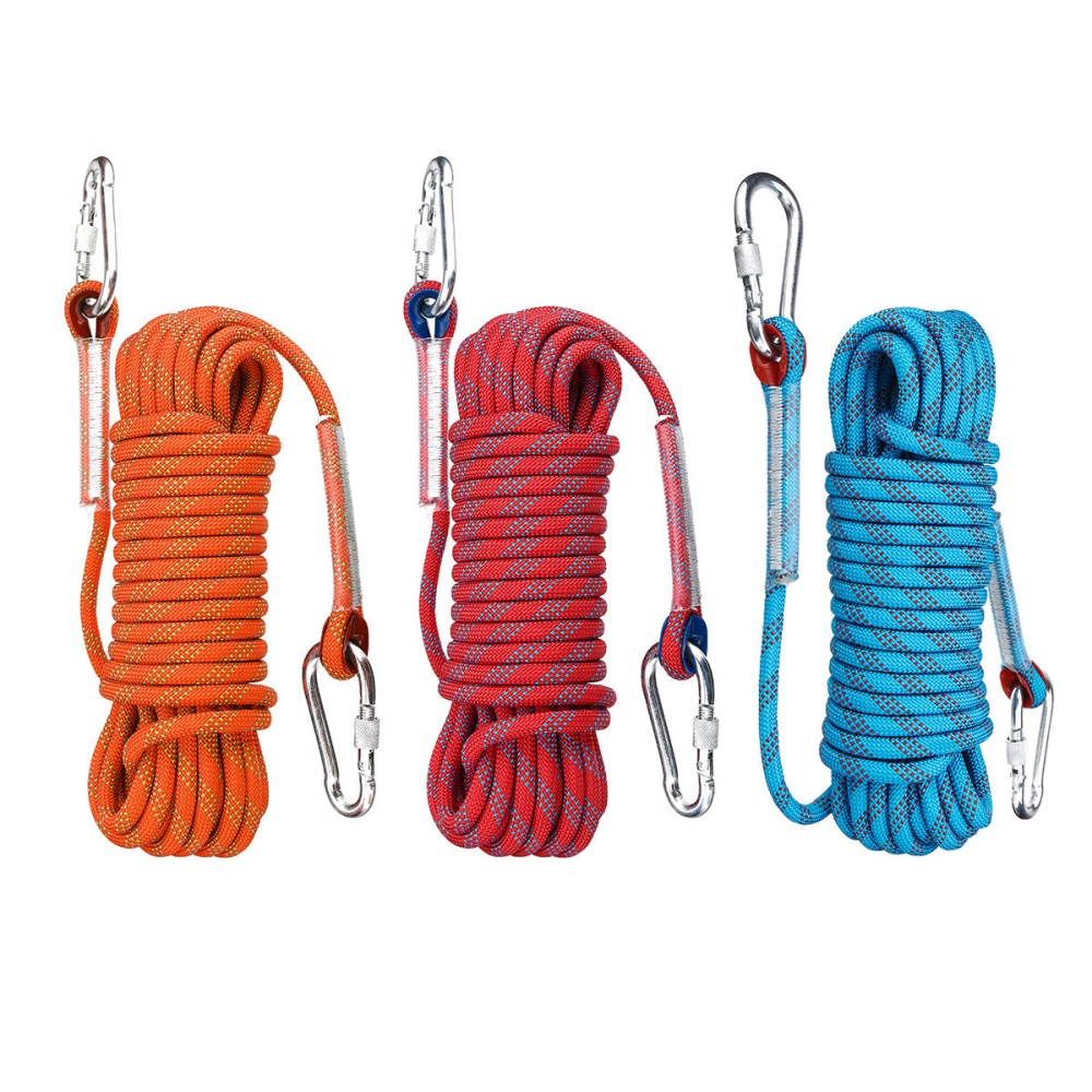 10mx10mm Double Buckle Rock Climbing Rope Outdoor Sports Hiking Climbing Downhill Safety Rope - Orange - Image 2