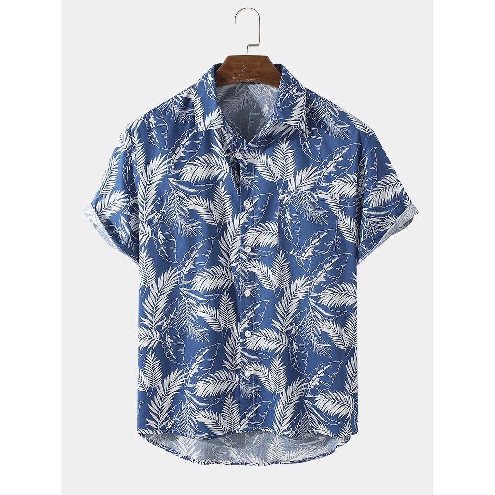 Mens Holiday Leaf Pattern Casual Shirts - White S