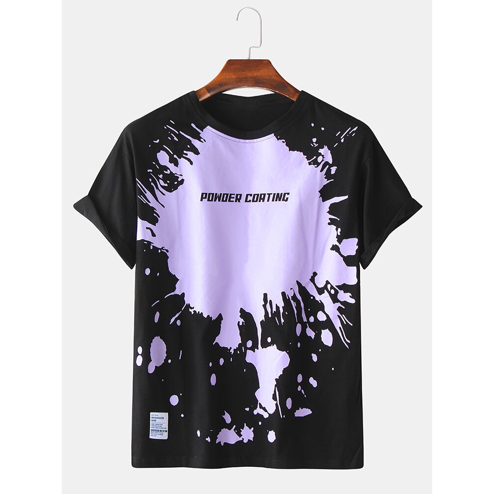 Mens Designer Print Loose Short Sleeve Crew Neck Loose T-Shirts - White L