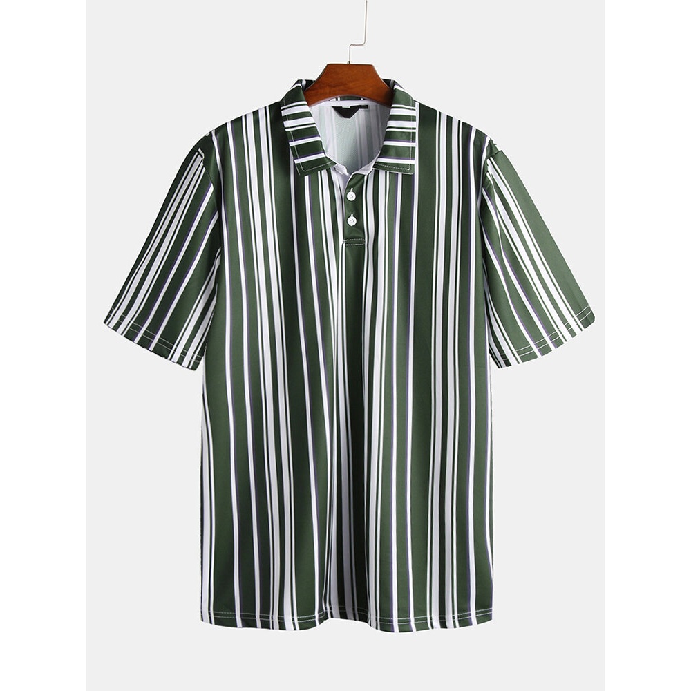 Mens Black White Stripes Printing Summer Golf Shirts - M Brown