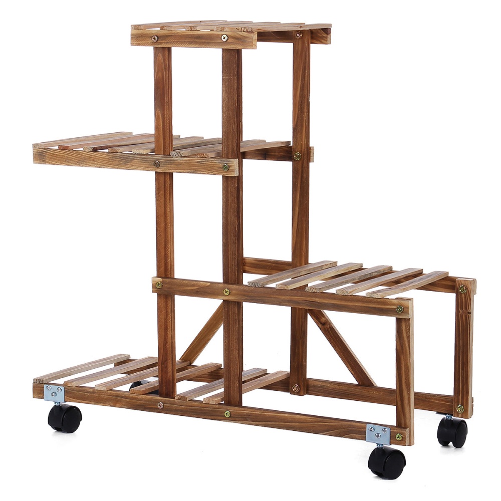 Flower Stand Flower Shelf Multi-level Wood Plant Stairs Indoors Outdoors Garden - #1