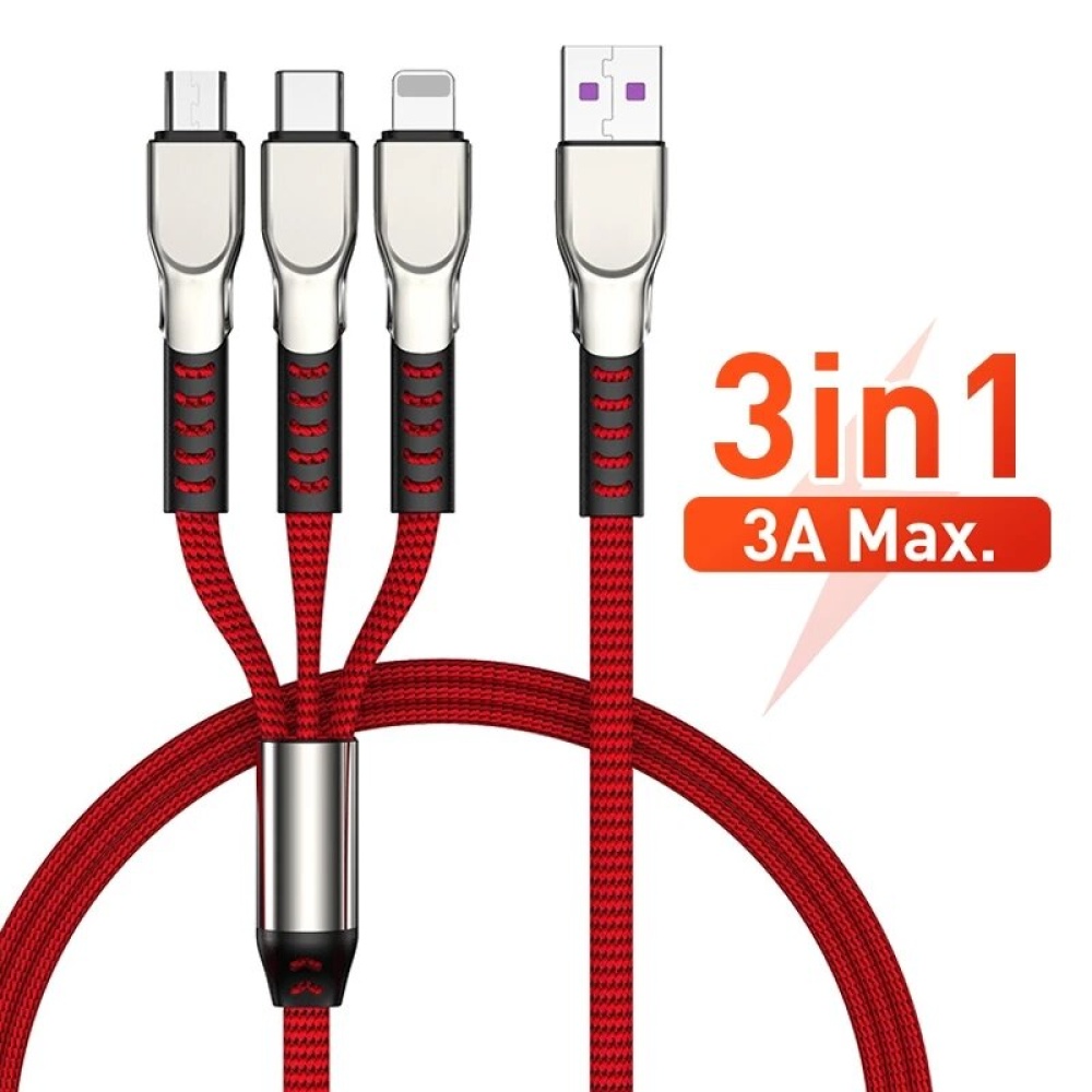 3-In-1 USB to USB-C/Micro USB/iP Port Cable Fast Charging Data Transmission Cord Line 1.2m long For iPhone 12 Pro Max For Samsung Galaxy S21 Note S2 - Image 2