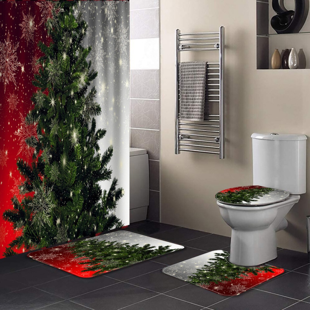 180x180CM  Tree Shower Curtain Set Non-Slip Rugs Toilet Lid Cover Bath Mat Bathroom Decor Set - 40*60 Floor Mat - Image 2