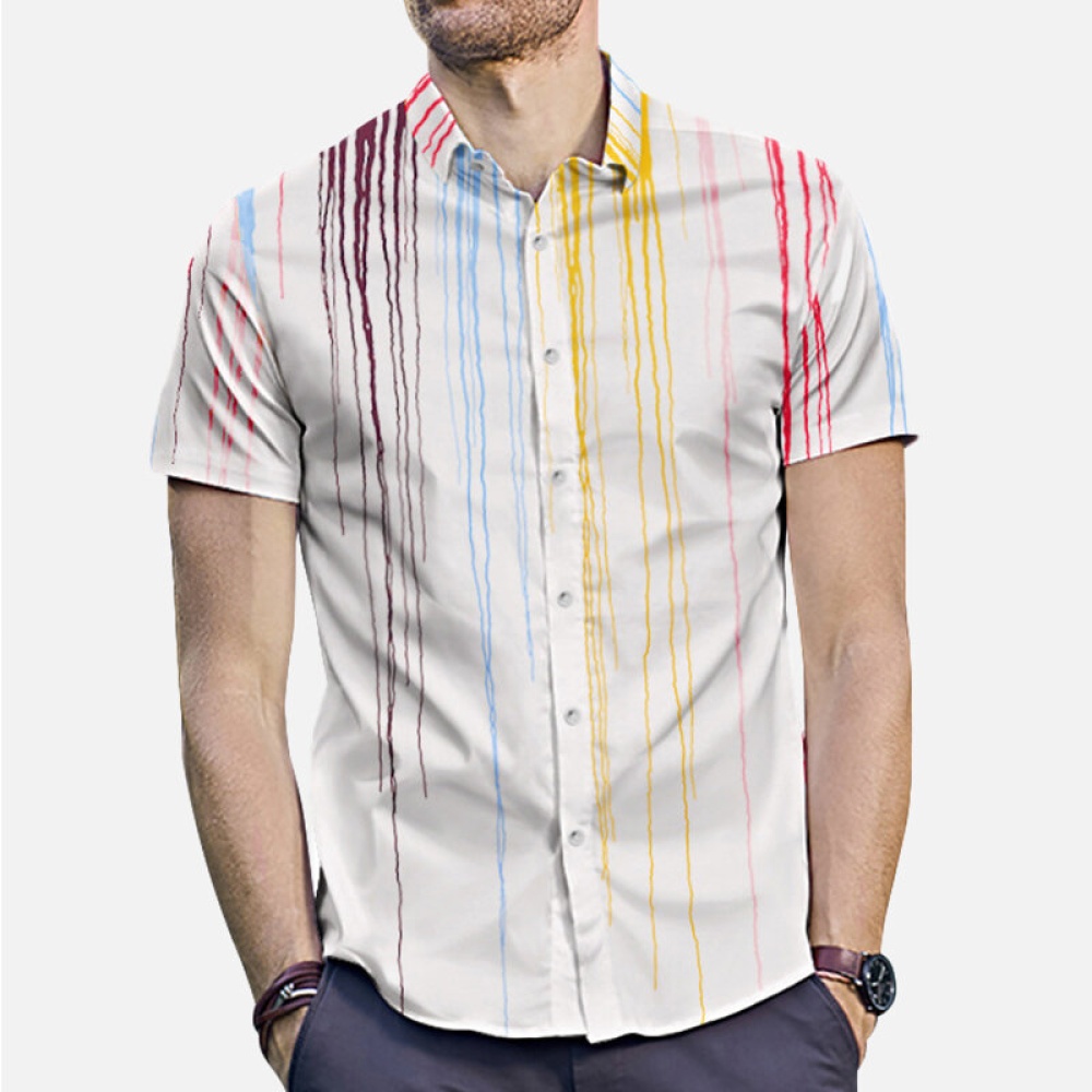 Men Colorful Ink Printed Short Sleeve Tie Dye Shirts - XL White