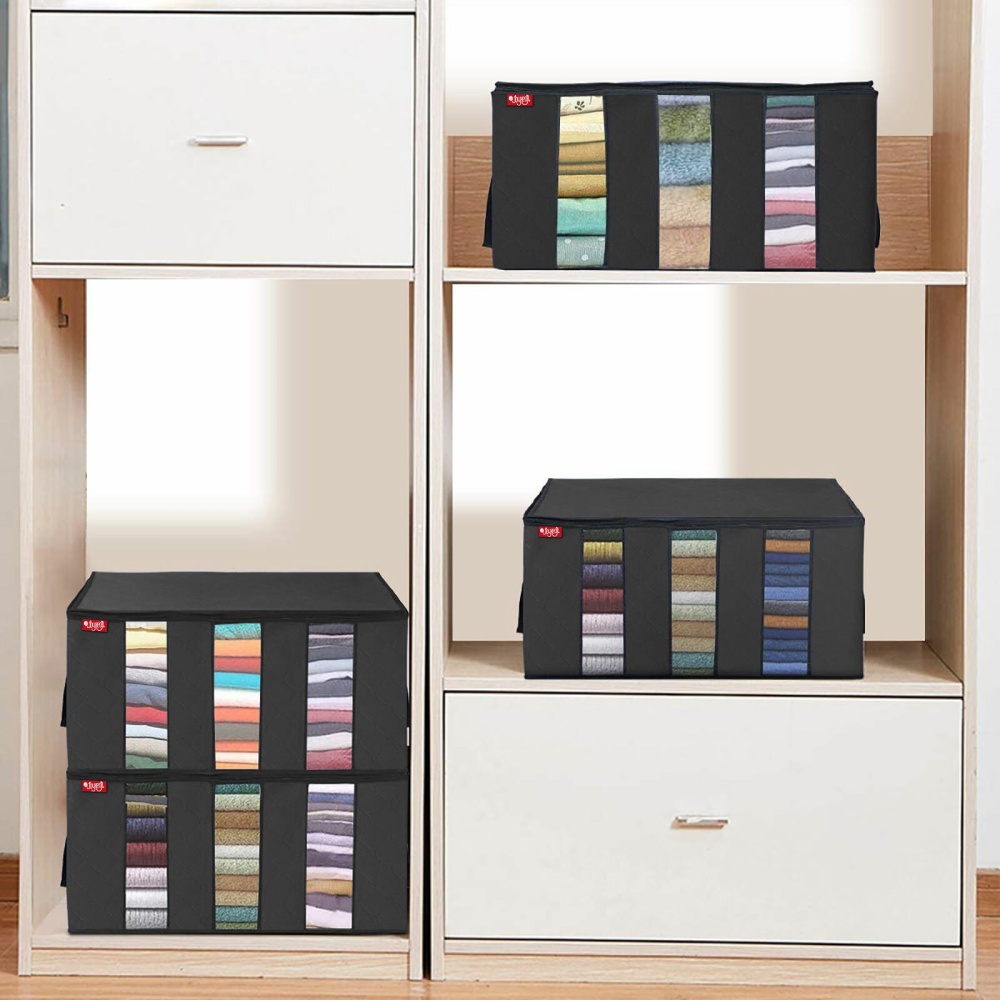 JOYXEON 4PCS Non-woven Fabric Clothes Storage Bag Breathable Moisture-proof Washable Large Capacity Storage Bag - Dark Blue