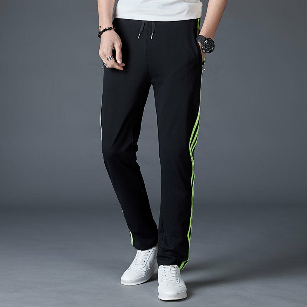 Mens Sweatpants Cotton Wide Leg Casual Pants Drawstring Trousers Outdoor Cycling Jogging - Black White XL
