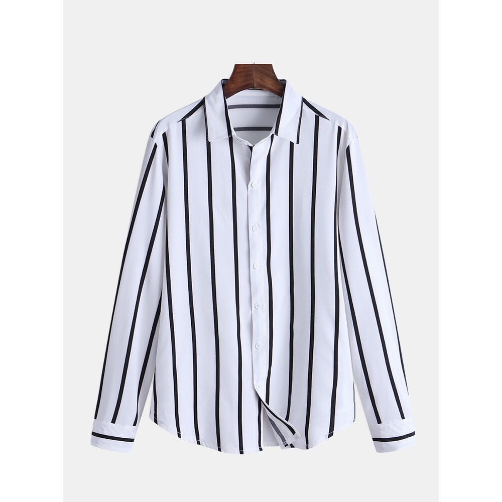 Mens Striped Button Down Shirt - 3XL Black