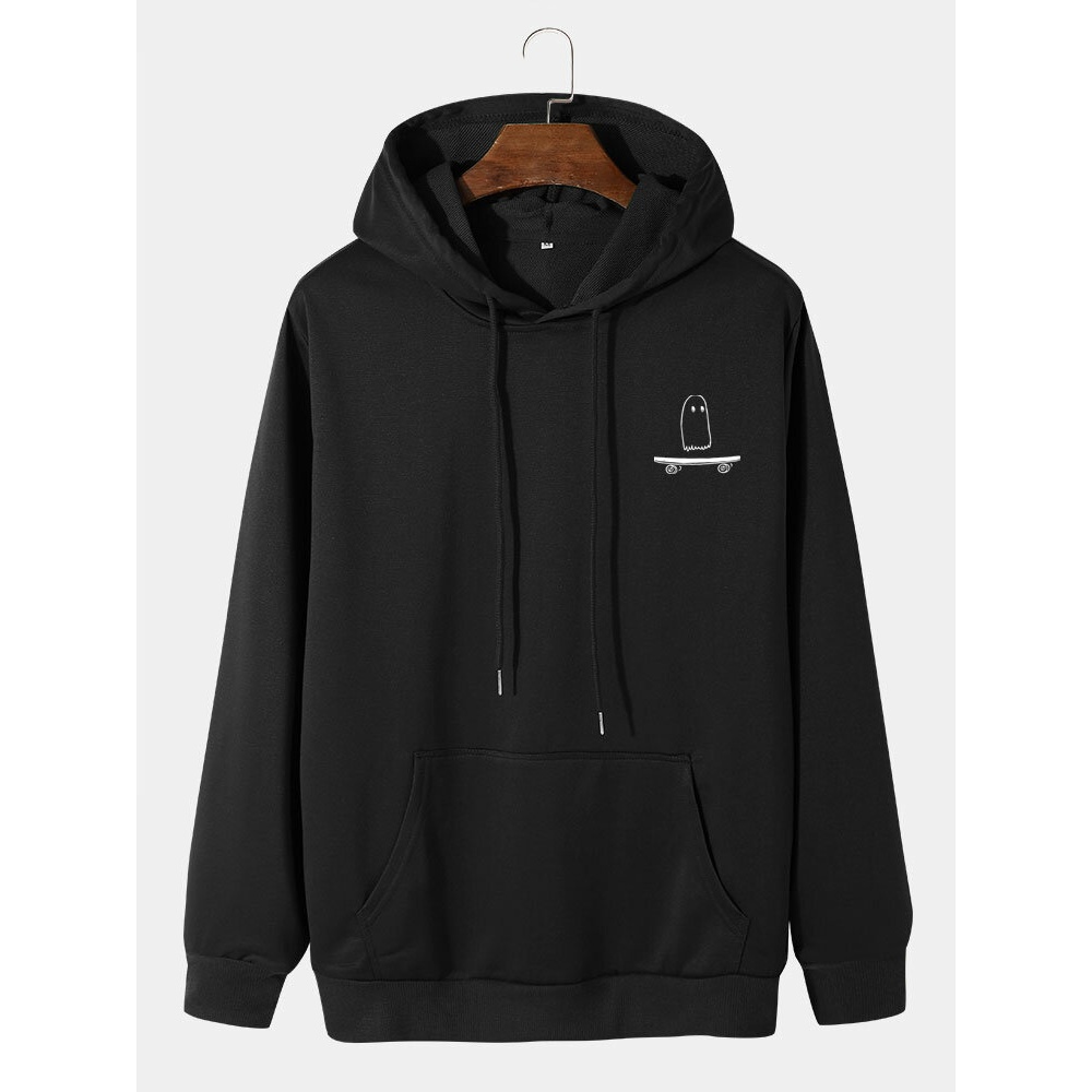 Mens  Pattern Drawstring Cartoon Hoodies With Kangaroo Pocket - Black L