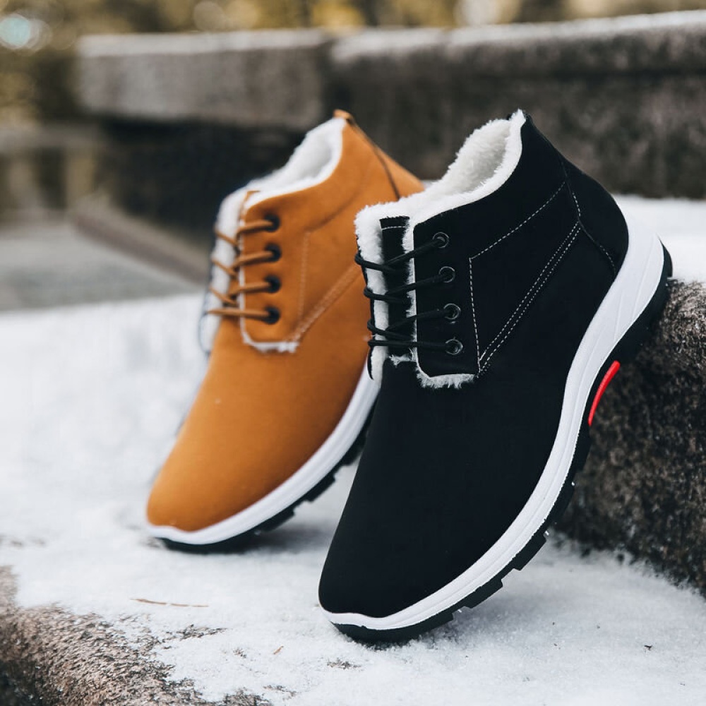 TENGOO Men Winter Hiking Shoes Comfy Warm Snow Boots Wear-resistant Non-slip Cotton Shoes Lace Up Outdoor Sports Casual Ankle Shoes - Black 7.5