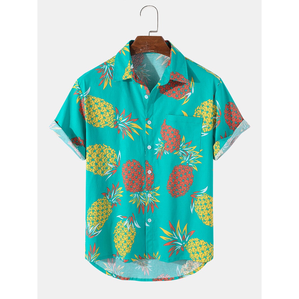 Mens Tropical Pineapple Pattern Casual Shirts - Grey S