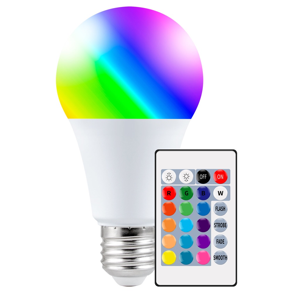 AC-85-265V E27 LED RGBW Light Bulb with Remote Control 4 Dynamic Lighting Modes - 15W RGB+Cold White