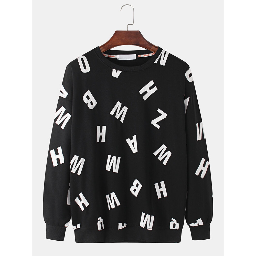 Mens Letter Print Pullover Simple Drop Shoulder Sweatshirts - White 2XL