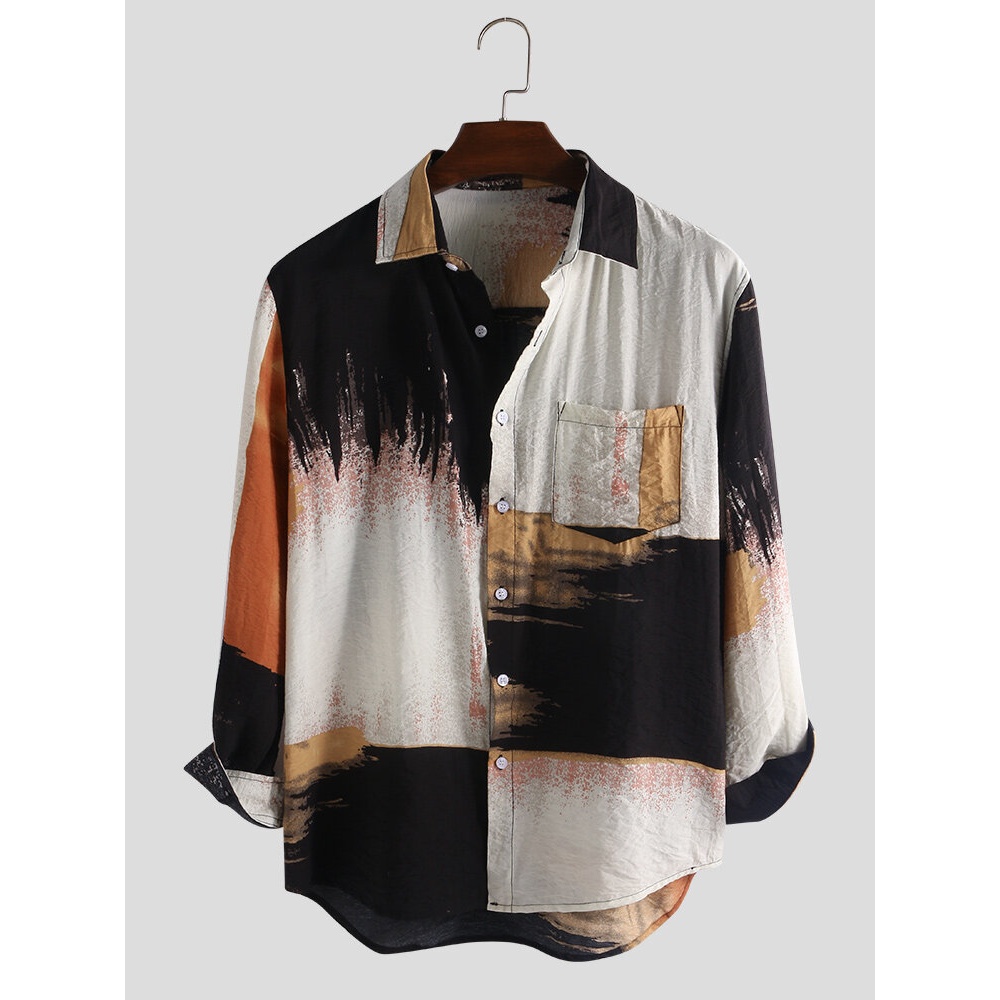 Mens Autumn 100% Cotton Pocket Tie Dyeing Long Sleeve Casual Shirts - M Green