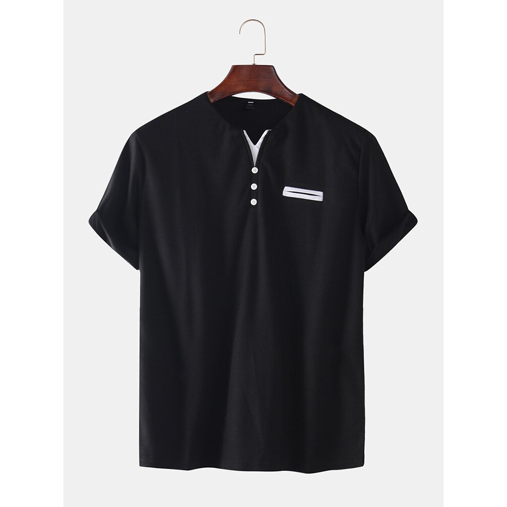 Mens Dsigner V-Neck Breathable Short Sleeve Casual T-Shirts - Black S