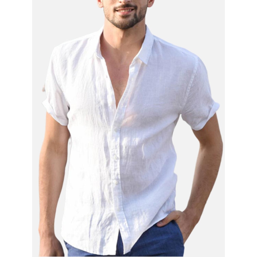 Comfy Cotton Breathable Summer Casual Shirts Plus Size Plain Simple Shirt for Men - 5XL Grey