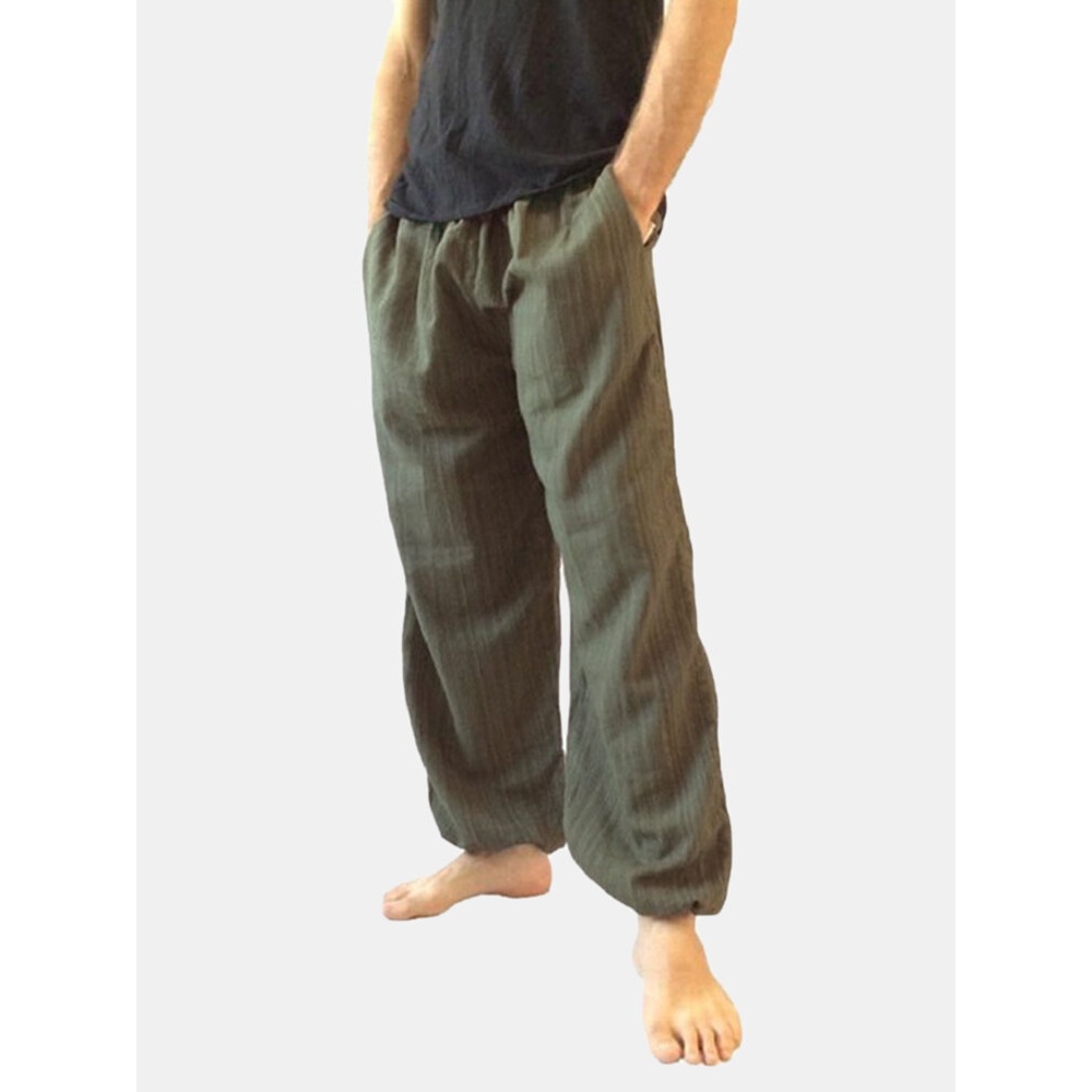 INCERUN Men's 100% Cotton Breathable Baggy Pants Casual Sports Harem Yoga Trousers Large Size S-5XL - S Army Green