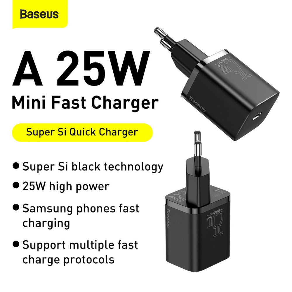 Baseus 25W Super Si USB-C Mini PPS PD3.0 QC3.0 Fast Charger Wall Charger EU Plug Adapter With 3A Type-C to Type-C Cable for iPhone 13 13 Mini 13 Pro - Image 2