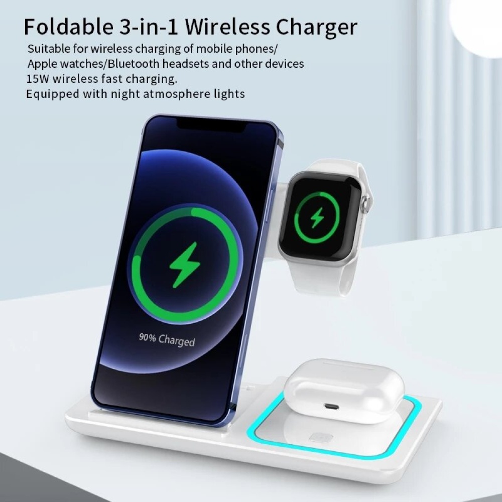 3-In-1 15W Wireless Charger Qi Fast Wireless Charging Pad For Qi-enabled Smart Phones For Apple Watch 5/4/3 For Airpods Pro For iPhone 12 Pro Max Fo - Image 2