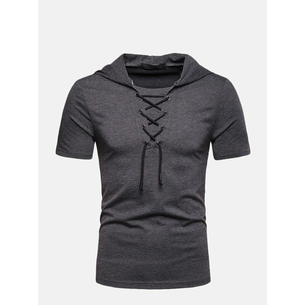 Mens Lace Hooded Short Sleeve T-Shirt - XL Red