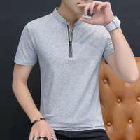 Men Short-sleeved Slim Lapel casual T-shirts - L Black - Image 2