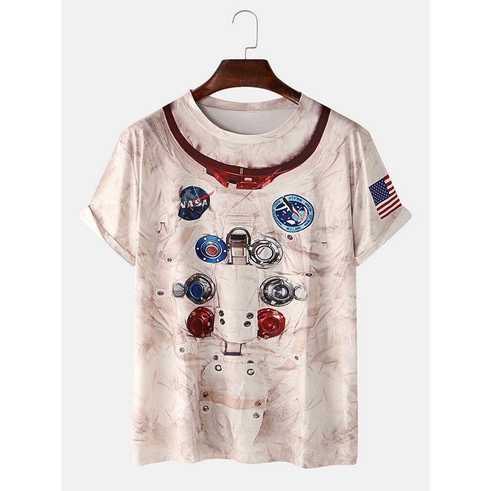 Abstract Print Casual Round Neck Short Sleeve T-Shirts - L #01